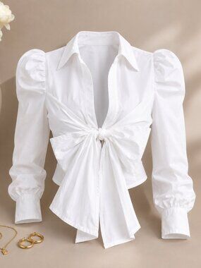 White Ruffled Sleeved Blouse w/ Tie Front